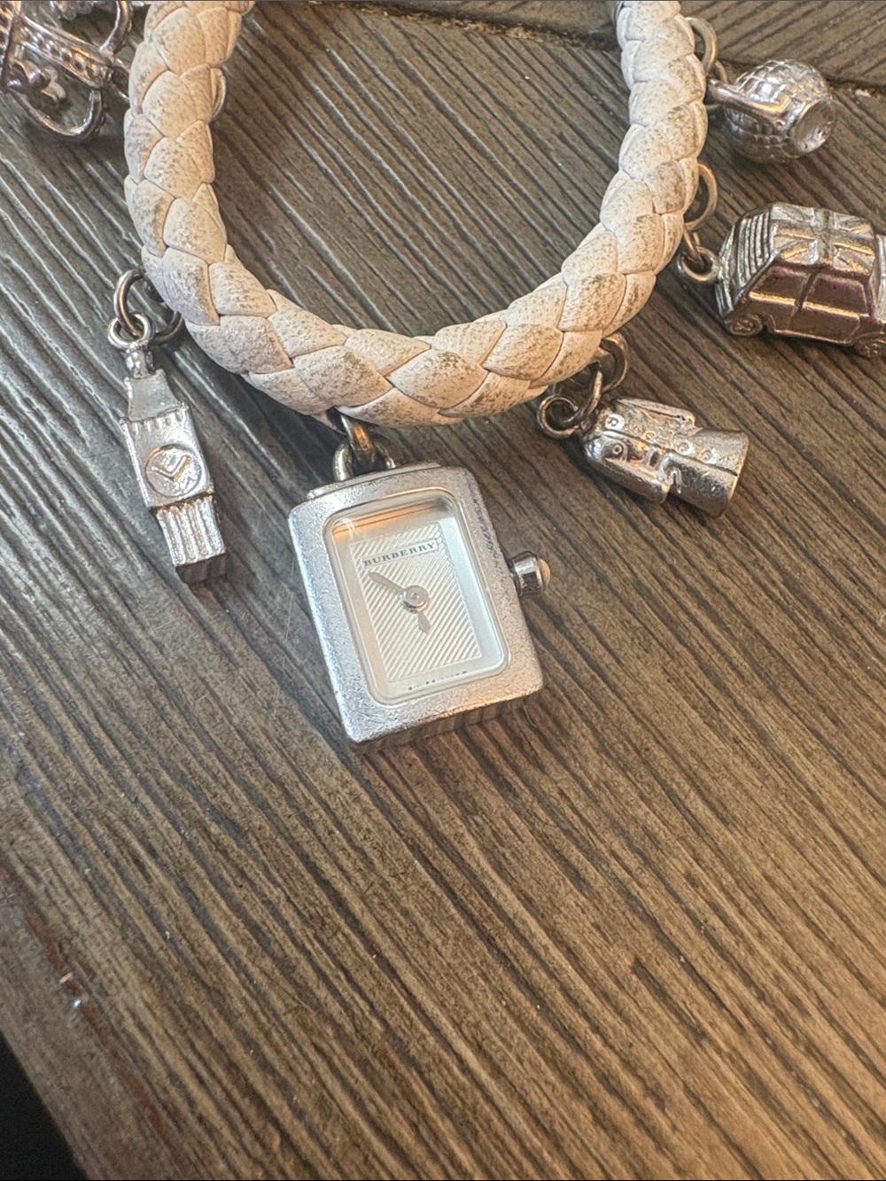 Burberry Cream Braided Leather Charm Bracelet - Picture 2 of 2